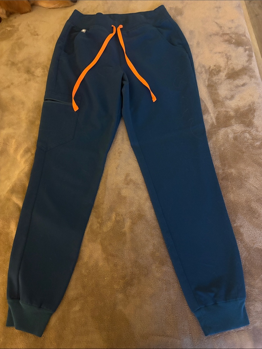 Figs Navy Scrub Joggers with Orange Drawstring